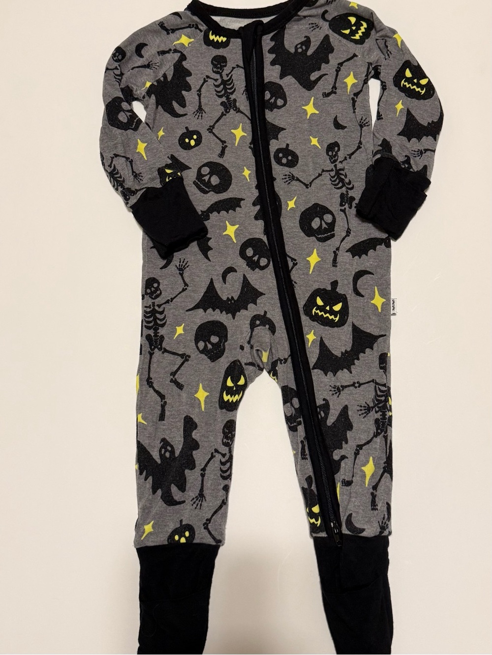 Little Sleepies Gray and Black Halloween Skeleton & Pumpkin One-Piece